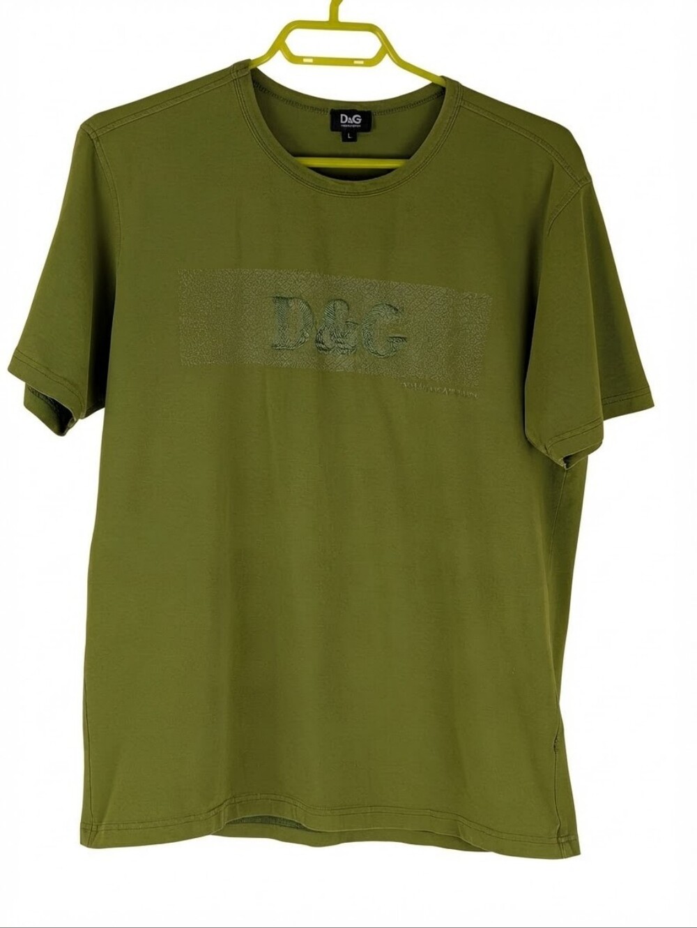​D&G Dolce & Gabbana Olive Green Embroidered Logo Graphic Tee Size Large